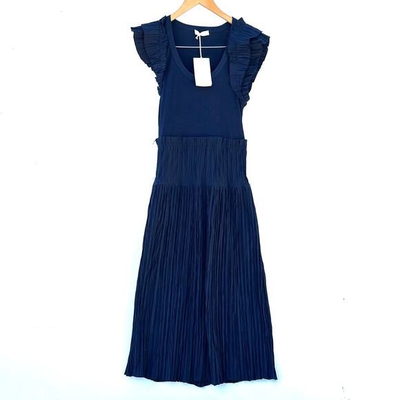 New Ulla Johnson Virginia Midi Dress Ruffle Shoulders Midnight Navy Blue 10 - Picture 5 of 14